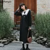 Freizeitkleider Damen Langarmkleid Eleganter Matrosenkragen Knopf Mitte der Wade Japanischer Stil A-Linie Mode Studenten Ulzzang Womens Chic