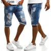 Proste zniszczone dziury Denim Men Nowa moda w trudnej sytuacji szorty swobodne Slim Fit Vintage Raped Dżinsy krótkie jasnoniebieskie 3xl262f