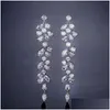 Dangle Chandelier Fashion Cubic Zirfonia Leaf earrings Dangle Drop Earring for Elegant Women cz Clstal Long Tassel Bridal Dhgarden Otzes