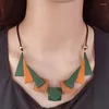 Pendant Necklaces Vintage Geometric Wood Chips Sweater Chain Necklace Woman Sister Charm Jewelry