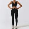 مجموعات نشطة مجموعة صالة الألعاب الرياضية للنساء دفع Up Activewear Wording Womens Lycra Sport Outfit for Woman Sportswear Two Piece Yoga Gray