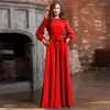 Casual Dresses Elegant Women Corset Party Dress Sexy Vintage Fashion Lantern Long Sleeve O Neck High Waist Lace Up Folds Floor Length