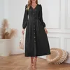 Abiti casual da donna con lacci elegante abito maxi monopetto moda autunnale scollo a V manica lunga tinta unita abiti a vita alta slim