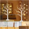 Décorations de Noël Bouleau éclairé pour la décoration intérieure Blanc Mini arbres artificiels de table à piles avec lumières Dro Dhgbn