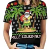 Mulheres camisetas Mele Kalikamaka Havaiano Natal em julho Havaí Santa Presente Mulheres Zipper Sexy Impresso Vintage Tops Full Print T-shirt