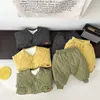 Clothing Sets Autumn Winter Kid Solid Homewear Coat Suit Boy Girl Children Retro Thicken Warm Cotton Tops Pants 2pcs Baby Casual Jacket Set