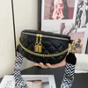 Saco de peito feminino cintura crossbody pequeno vento perfumado grade de diamante corrente larga alça de ombro cinto tecido grande capacidade casual e na moda bolsas femininas tomada