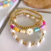 Braccialetti con ciondoli KKBEAD Vere perle naturali Colore oro con perline per le donne Bracciale con fiori margherita Argilla polimerica Heishi Pulseras Gioielli Boho