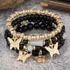 Charm Armbanden Kymyad Boho Sieraden Kristal Steen Armband Voor Vrouwen Goud Kleur Vlinder Kwastje Womens Hand Sets 231027