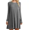 Casual Dresses Long Sleeve Women Black Short Spring Autumn Solid Color Streetwear A-Line Dress Round-Neck Ladies Mini