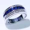 Choucong ny ankomst mode smycken 10kt vitt guldfyllning prinsessan klippt blå safir cz diamant män bröllop band ring för 213n