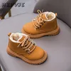 Boots Winter Children's Leather Boots Boys Sports Leather Boots Birls Plush Snow Boots Boots Children's Children's Nasual Cotton Shoes 231027