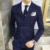 Neueste Designs Männer 3 Stück Karierten Anzug Männer Plus Größe Koreanische Kleid Slim Fit Dünne Prom Hochzeit Zweireiher anzüge for311s