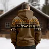 Hoodies masculinos 2023 inverno homens jaqueta 3d impressão com capuz preto marrom tribal estampas gráficas zip diário férias homem casual moletom de lã