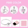 Loose Gemstones 6 Piece/Set Pink Color Sister Girl Jewelry Charm Set 925 Silver Original Heart Bracelet Bangle With Gift Box Cleaning Cloth