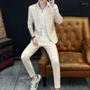 Ternos masculinos 2023 (calças blazer) moda negócios cavalheiro meia manga casual cabeleireiro noite bonito noivo anfitrião conjunto de 2 peças