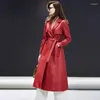 Women's Leather 2023 Genuine Jacket For Women High-end Long Sheepskin Coat Korean Belt Trench Coats Jackets Chaque