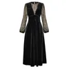 Casual Dresses Ladies Spring Autumn High Quality Fashion Party Black Velvet Lace Beading Slim Gorgeous Sexy Long Sleid Midi Dress