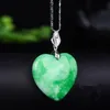 Резной натуральный зеленый нефритовый кулон в форме сердца, китайское любовное ожерелье, очаровательные ювелирные изделия из жадеита, модный амулет на удачу для мужчин и женщин, Gift208E