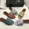 Designer Loro * Piana Bottom Ostrich LP Flat äkta läder tofflor för mönster Kvinnors aprikos Öppna tå Sandaler sommar stora kvinnors skor 35-42