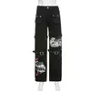 Vrouwen Jeans Goth Zwarte Cargo Broek Cropped Laagbouw Y2K Retro Hiphop Punk Harajuku Straat Casual Kleding S-XL