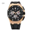 Audpi Royal Orologio da uomo con quadrante grande in quercia, movimento al quarzo, orologio da polso Epic Royal Oak Offshore, 43 mm, quadrante in oro rosa con barra nera, WN-3AEY