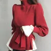 Chandails pour femmes Xpqbb Femmes Col Roulé Pull Pull Coréen Mode Bandage Côté Split Tricot Jumper Femme Hiver Chaud À Manches Longues 231026