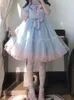 Party Dresses KIMOKOKM Lovely Lolita Princess Lace Cosplay Dress Square Collar Contrasting Colors Bow Ruffles Puff Sleeve Sweet Girly