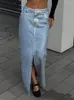 Rokken Taruxy Pu Denim Rok Vrouwen 2023 Herfst Mode Slit Hoge Taille Retro Maxi Femme Straat Casual Losse Lange Vrouw