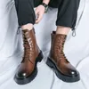 Dekoracja łańcucha Martin Boots Men okrągłe głowa gruba podeszwa podwyższona boczna moda trend mody buty wojskowe