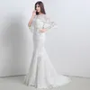 Elegant Lace Dresses Sexy Boho Bateau Off Shoulders Tulle Applique Long Train Wedding Bridal Gowns With Shawl Wed Dress Mermaid Vestido De Novia 403