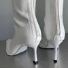 ファッションセクシーなパテントレザー膝の上のスリムヒールチェルシーブーツ女性ポインド縫製ジッパーブーツパーティーポールダンス230922