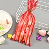 Gift Wrap 100Pcs Red Vertical Striped Plastic Bag Flat Mouth Baking Packaging Bread Toast Snack Food Party