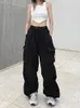 Kvinnor Pants Capris Houzhou Harajuku Parachute Pants Y2K Streetwear Wide Leg Baggy Cargo Byxor Female Hippie Korean Edgy Style Jogging Sweatpants 231027