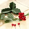 Декоративные цветы 50 шт. Рождественские искусственные стебли красных ягод с 50 шт. зелеными листьями для вечеринки, праздника, украшения дома, сделай сам, гирлянда, венок