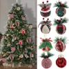 Décorations de Noël 24 pièces 6 cm boule de noël à carreaux rouge enveloppé de tissu boule de mousse de pomme de pin artificielle décor de noël maison pendentifs suspendus d'arbre de noël 231027