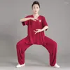 Ethnische Kleidung Chinesischer Stil Tai Chi Anzug Männer Frauen Frühling Sommer Leistung Mittleres Alter Alte Übung Kampfkunst Kleid UniformEthnische EtE