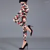 女性用レギンスカラーフラワーズプリントスタイルファッションスキニーストレッチレグギンフィットネスハイエラスティックパンツジムランニングタイツ