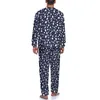 Vêtements de nuit pour hommes Pyjamas imprimés dalmates Automne 2 pièces Bleu et blanc Kawaii Pyjama Ensembles Homme Manches longues Casual Graphique