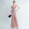 Бальные платья Est Dusty Rose Sequins Русалка Платье Вечернее 2023 Корсет с открытыми плечами Назад Сексуальные женские платья для особых случаев