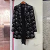 Ternos femininos high street est moda 2023 designer jaqueta de veludo manga longa diamantes miçangas blazer com cinto