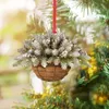 Other Event Party Supplies Wooden Christmas Hanging Flower Basket Artificial Pine Branch Pinecone Pendant 2023 Xmas Tree Ornaments For Home Year Decor 231027