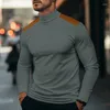 T-shirts pour hommes Hommes Contraste Couleur Demi Col Haut Automne Hiver Top Tee Casual Manches Longues Pull Chemise Vintage Sous-couche Vêtements D'extérieur T-shirt