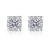 Stud Earrings HTOTOH Women 925 Silver 0.5 Carat Moissanite Square Shape Four Prong