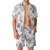 Survêtements pour hommes Rose imprimé floral hommes ensembles feuilles vertes shorts décontractés fitness chemise en plein air ensemble été Hawaii design costume à manches courtes