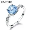 Umcho Sky Blue Topaz Silver Ring 여성 솔리드 925 여성 웨딩 밴드 Birthstone Aquamarine Gemstoney1882276k를위한 스털링 실버 링