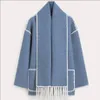 Misturas de lã feminina superaen outono e inverno dupla face borla cachecol solto casual bordado casaco para mulher 230288