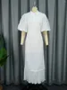 Robes décontractées dentelle blanche pour les femmes invités de mariage élégant col rabattu manches bouffantes ourlet plissé robe midi vêtements de luxe occasion