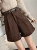 Women's Shorts Casual Corduroy Cargo With Belted Autumn Winter High Waist Wide Leg Vintage Female Trouse2023