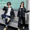 Jackets Spring Autumn Performance Motorcycle Black PU Coat Kids Rivet Children's Leather For Girl Boys Zipper Clothes XMP19 231026